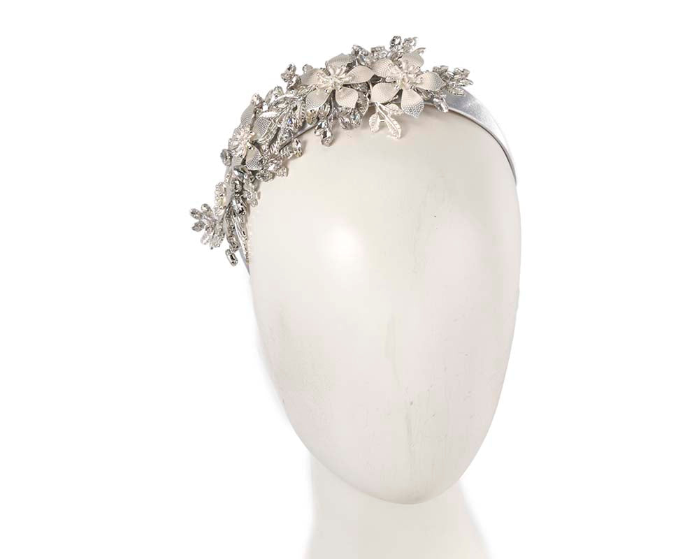 Silver crystals fascinator headband by Cupids Millinery CU523